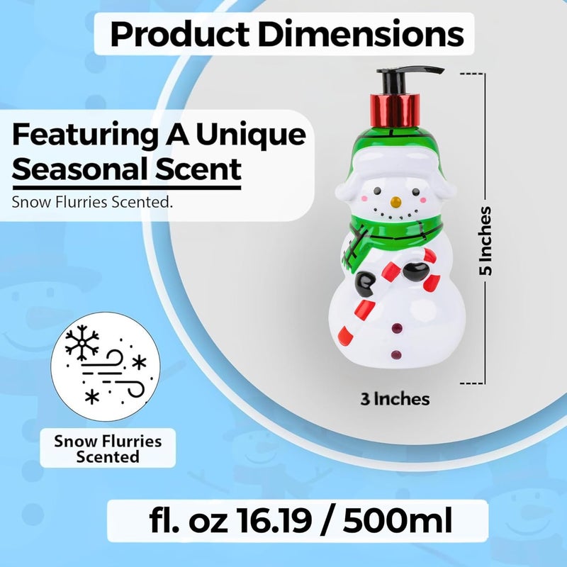 simple pleasures Snow Frosting Hand Soap Dispenser – 16.9 fl oz Refillable Holiday Soap, Ceramic Snowman Design with Candy Cane & Green Scarf – Festive Winter Bathroom & Kitchen Décor Gift - Image 2